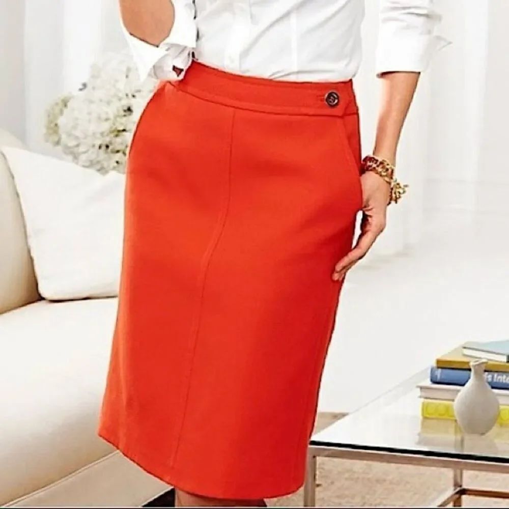 Talbots Orange Textured Skirt size 10P Gold Buttons